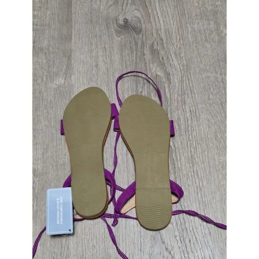 Rekayla Women's Purple Open Toe Tie Up Ankle Wrap Flat Sandals‎ Size 7
